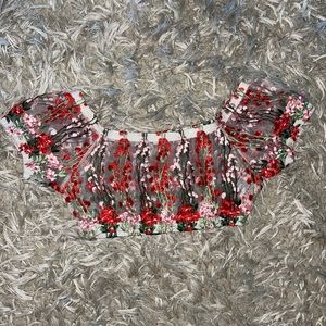 Sheer crop top with floral print